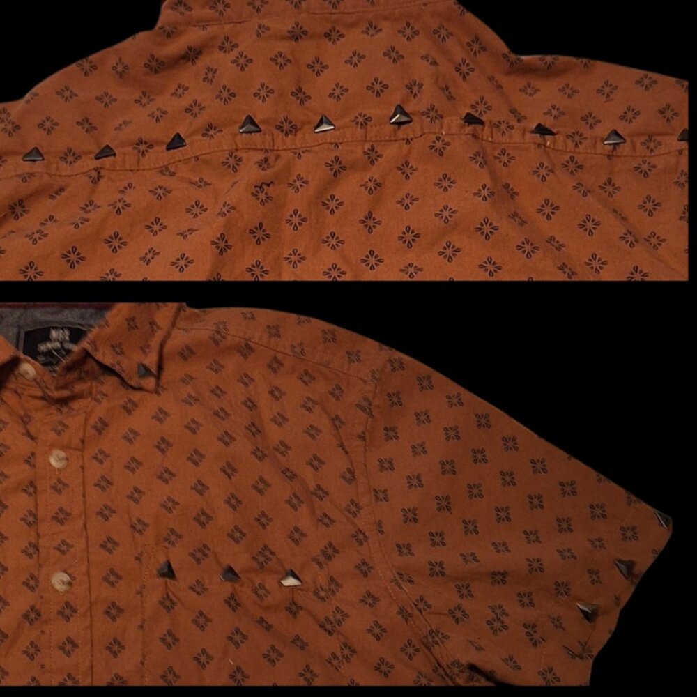 Upcycled Rust Monogram Print Crop Top Ss Button Up - image 4